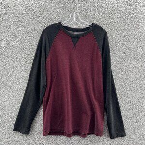 Orvis Long Sleeve Pullover Shirt Mens Medium Black Burgundy *